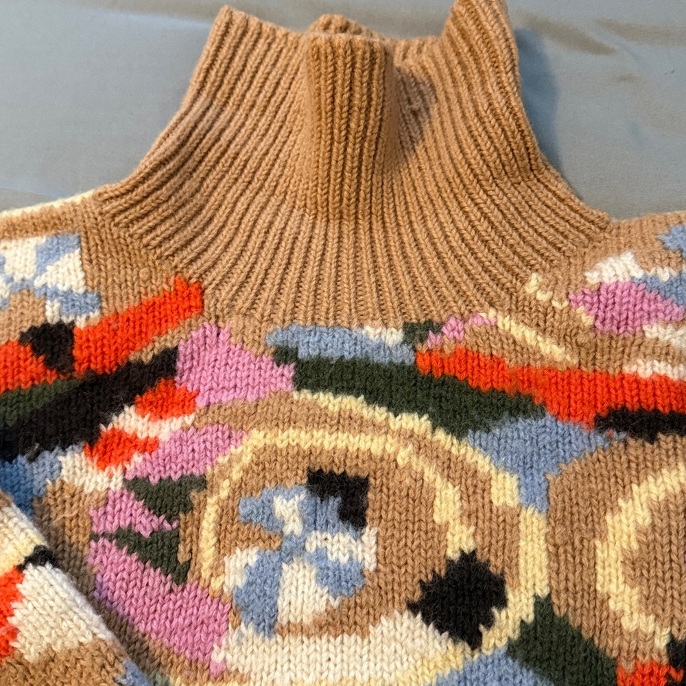 Vintage 1993 Multicolor Patterned Wool Turtleneck Sweater Romantic